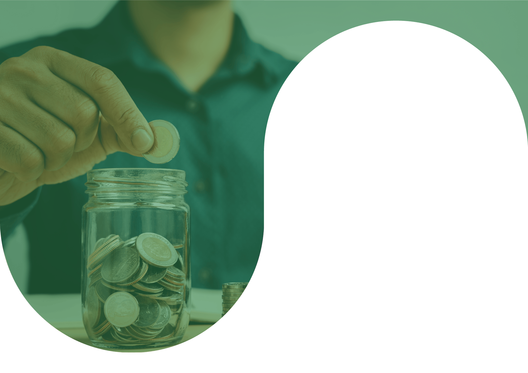 person holding a coin above a jar of coins